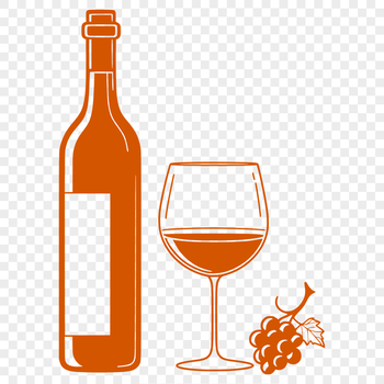 A detailed illustration of a glass filled with red wine from a bottle, ideal for vector art designs.