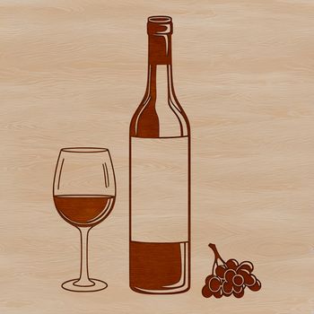A digital illustration of a wine bottle and glass, suitable for cutting machines like Cricut or laser cutters.