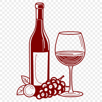 An abstract vector design of a wine bottle on a table next to a glass.