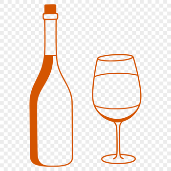 A digital illustration of a glass filled with red wine from a bottle.
