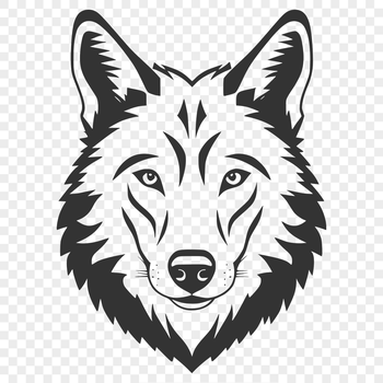 A close-up illustration of a wolf's head with sharp features and fur texture.