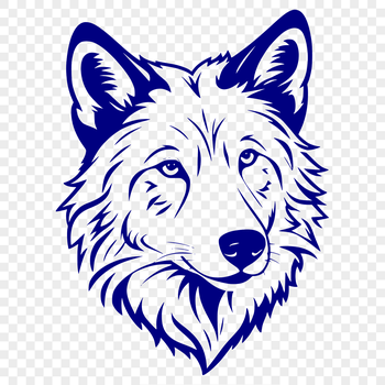 Close-up illustration of a wolf's head with detailed fur texture.