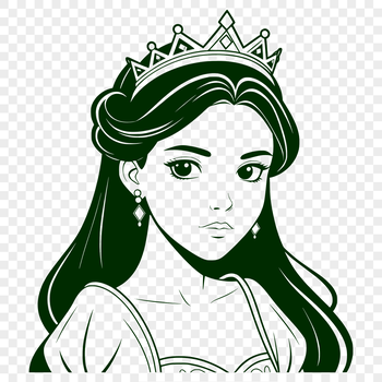 An SVG graphic representation of a woman dressed as royalty, suitable for digital design projects.