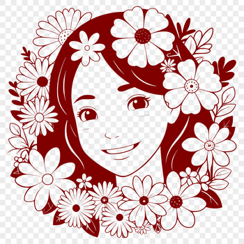 A woman surrounded by flowers, ideal for Mothers Day designs or floral-themed art projects.