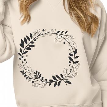 An illustration of a decorative floral wreath in various shapes and sizes.