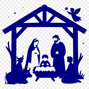 SVG illustration of the traditional Christmas Nativity scene with Mary, Joseph, baby Jesus, and angels.