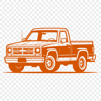 A digital illustration of a classic pickup truck in various angles and views.