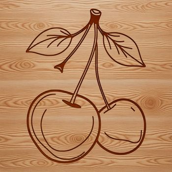A stylized illustration of a single red cherry with a stem.