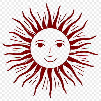 A vector graphic representation of the sun in simple shapes and bold outline.