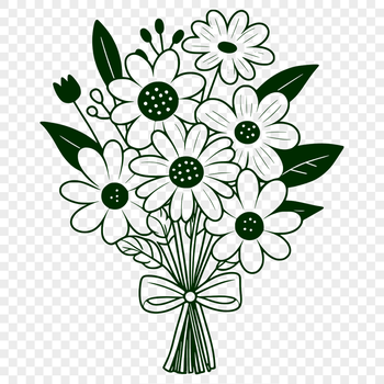 A hand-drawn bouquet of assorted flowers in a decorative arrangement.