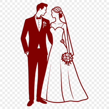 A stylized illustration of a couple exchanging vows on their wedding day.