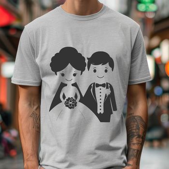 Wedding illustration featuring a bride and groom in traditional attire.