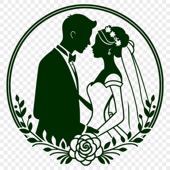 A digital illustration of a bride and groom in a romantic pose, suitable for various design applications.