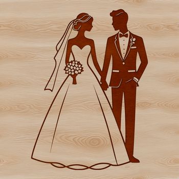 A detailed vector illustration of a traditional wedding scene featuring a bride and groom.