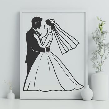 A custom wedding design featuring a bride and groom, suitable for vector editing in Illustrator or Procreate.