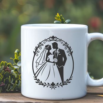 A stylized illustration of a bride and groom in traditional attire, suitable for vector art design.