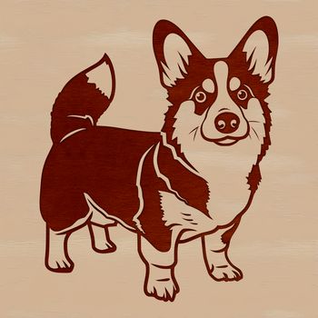 A Welsh Corgi breed dog standing on its hind legs, created as a vector design with detailed lines and curves.