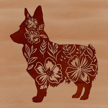 A cute standing dog with a floral pattern on its fur, depicted in vector format.