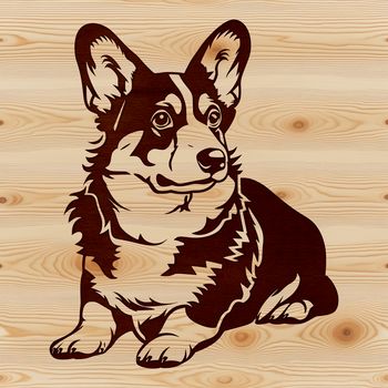A close-up illustration of a relaxed Welsh Corgi lying down.