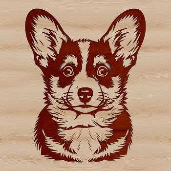 A vector illustration of a Welsh Corgi dog's head with detailed features.
