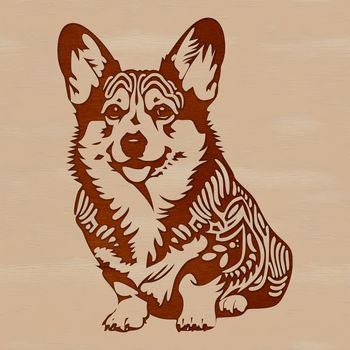 A detailed illustration of a sitting Welsh Corgi breed dog with ornate design elements.