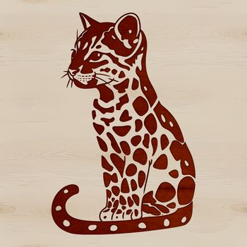 A close-up view of a wild ocelot sitting with its face turned towards the viewer, depicted as a high-quality vector graphic.