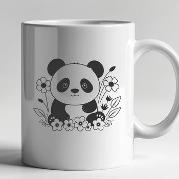 A simple illustration of a black and white panda in a natural environment.
