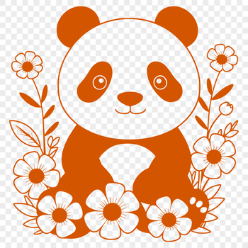 A stylized illustration of a panda bear in a floral setting.
