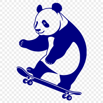 A stylized illustration of a panda bear sitting on a skateboard, designed as a vector graphic.