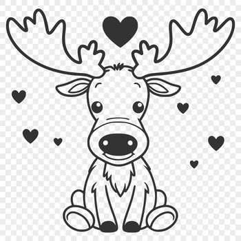 Illustrated wild animal moose with heart motifs in vector design format.
