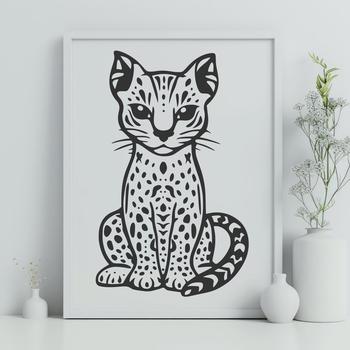 A vector illustration of a wild ocelot sitting on its haunches, suitable for use in various design projects.