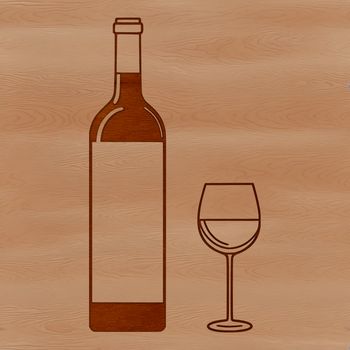 An SVG vector graphic design featuring a bottle of wine on a table next to a glass.