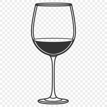 A stylized illustration of a glass filled with red wine, suitable for vector art and graphics design.