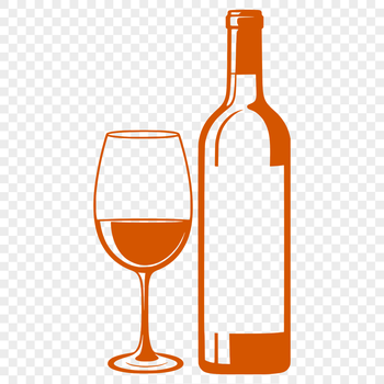 A vector graphic representation of a bottle of wine in front of a single glass.