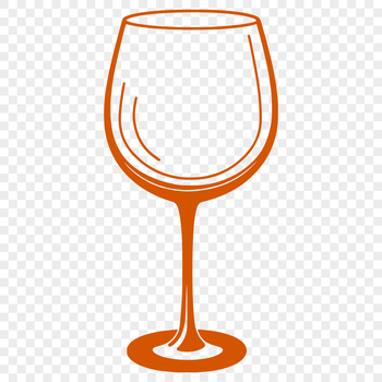 A simple illustration of a wine glass filled with red wine on a table.