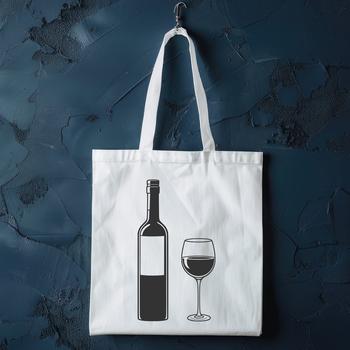 A bottle of wine sitting in a glass on a table, designed as a vector art illustration for creative projects.