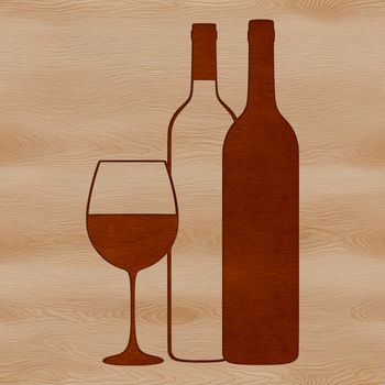A detailed illustration of a wine glass on a table next to a bottle, suitable for vector art design.