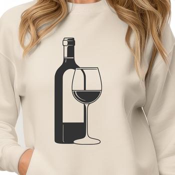A transparent background illustration of a wine glass with a bottle in the background.