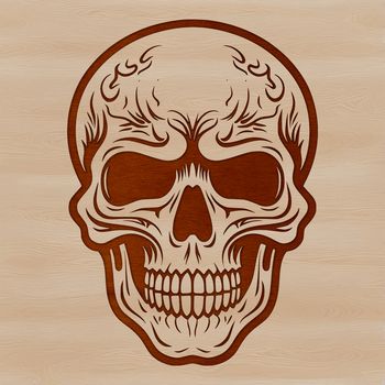 Ornate witchcraft design featuring a stylized skull within a gothic frame.