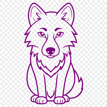 A wolf in full body pose sitting on its haunches, depicted as a vector graphic.