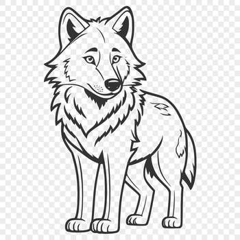 A full-body illustration of a wolf standing on all fours, designed as vector art for digital use.