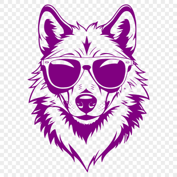 A stylized illustration of a wolf's head wearing sunglasses in a vector format.