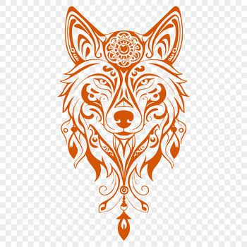 A detailed illustration of a wolf's head, created as a vector design for digital use.
