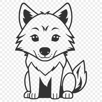 A full-body illustration of a wolf in a sitting position, created as a vector graphic.