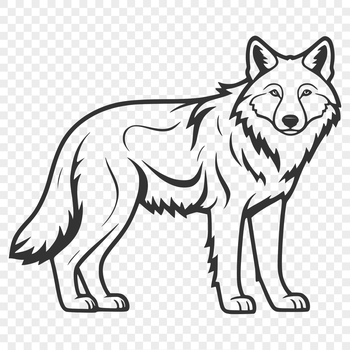 A full-body illustration of a wolf in standing position, created as a vector graphic.