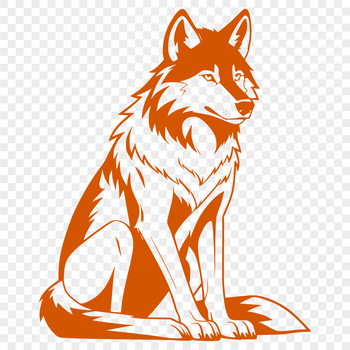 A detailed illustration of a wolf in its entirety, depicted in a sitting position.