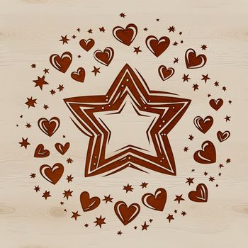 A stylized star design featuring interconnected love hearts, suitable for festive holiday decorations or designs.