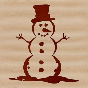 A winter season snowman character made from stacked blocks of snow.