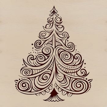 A stylized, ornate Christmas tree illustration with greenery and ornaments, suitable for digital crafting.
