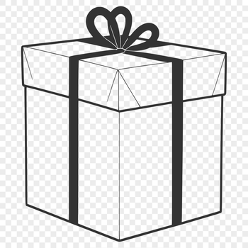 A simple outline of a gift box with lid open, suitable for graphic design projects.